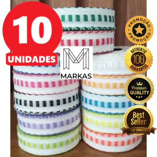 Kit 10 Rolos Passa Fita Falso Cores Diversas 10 Metros Cada Fita Galão Fita Pano de Prato Aviamentos em Oferta na Shopee