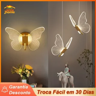 Pendente Dourado Borboleta De Luz LED de 3 cores em 1 luminária de teto do quarto
