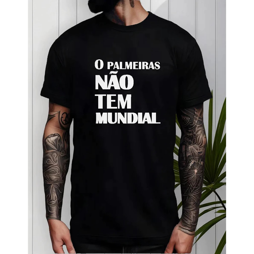 camisa preta frase o palmeiras nao tem mundial | Shopee Brasil