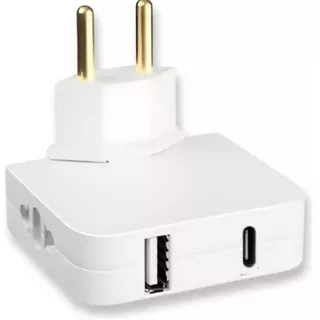Adaptador de Tomada Articulado Flexível 4 Entradas Bivolt com USB e USB-C Portátil Tipo Benjamin Suporta até 10A Carrega