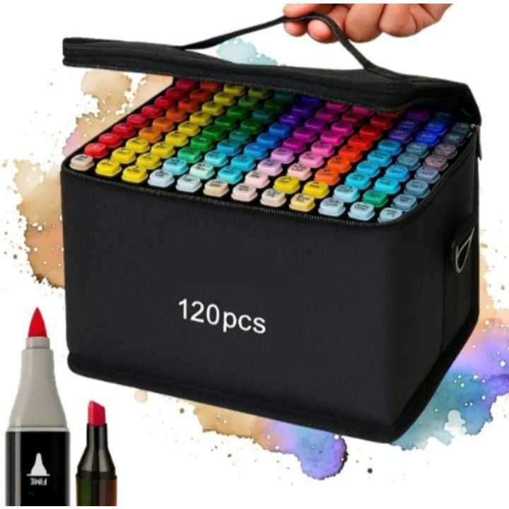 Conjunto Canetas Marcador Permanente Ponta Dupla 120 Cores Para Colorir ...