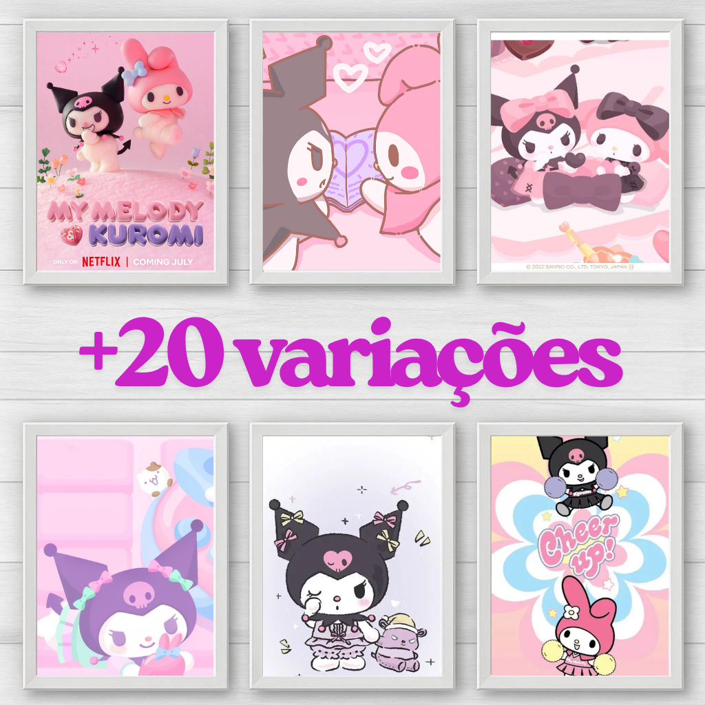 Placa Decorativa Hello Kitty (My melody e Kuromi) – Quadro MDF 20x28 Premium