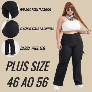 Calça Wide Leg Cargo Pantalona Feminina Plus Size Moda Gringal Empina Bumbum