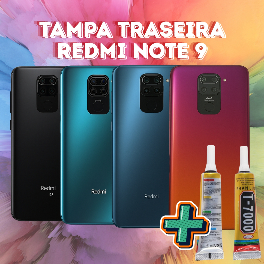 TAMPA TRASEIRA PARA XIAOMI REDMI NOTE 9 COMPLETO + COLA 15CM B7000 OU T7000