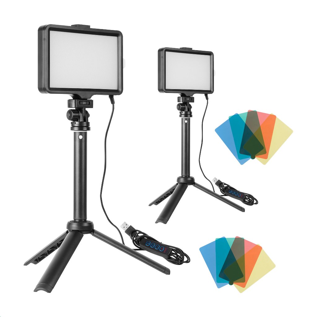 Kit Iluminador LED RGB Gamer com Tripé e Filtros p/ Gravação Lives Streaming Vídeos e Fotografia