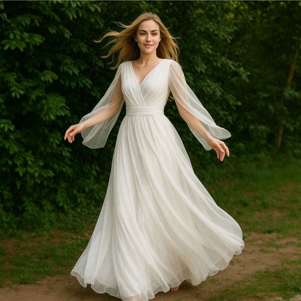 Vestido longo tule Noiva, casamento Civil DM200