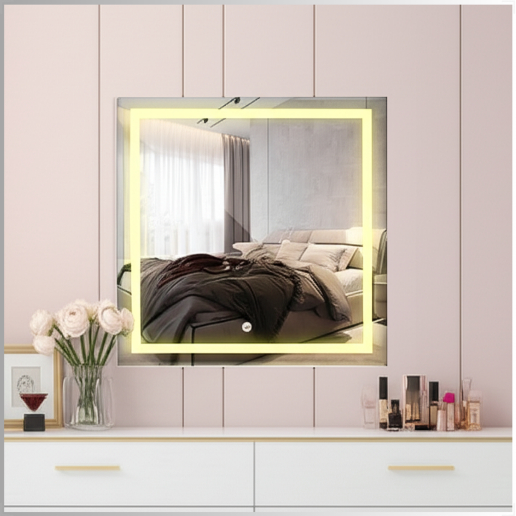 Espelho Quadrado 40x40 Jateado Com Led 3 Cores Touch Screen Decorativo ...