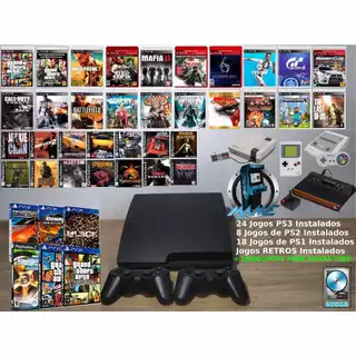 Ps3 Playstation 3 Slim / Super Slim + 2 Controles novos + 16000 jogos + jogos ps1 e ps2 + Retrogames