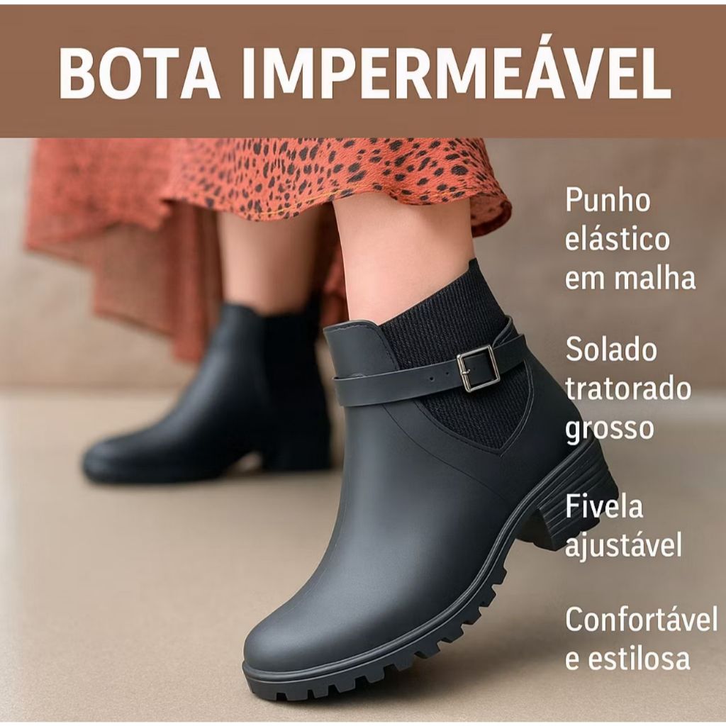 Bota Feminina Cano Curto Impermeável Para Chuva e Frio Conforto e ...