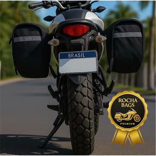Bolsa Alforge Lateral Universal Par Baú Moto Custom Impermeável Reforçado 62 Litros Nylon Forrado Todas As Motos