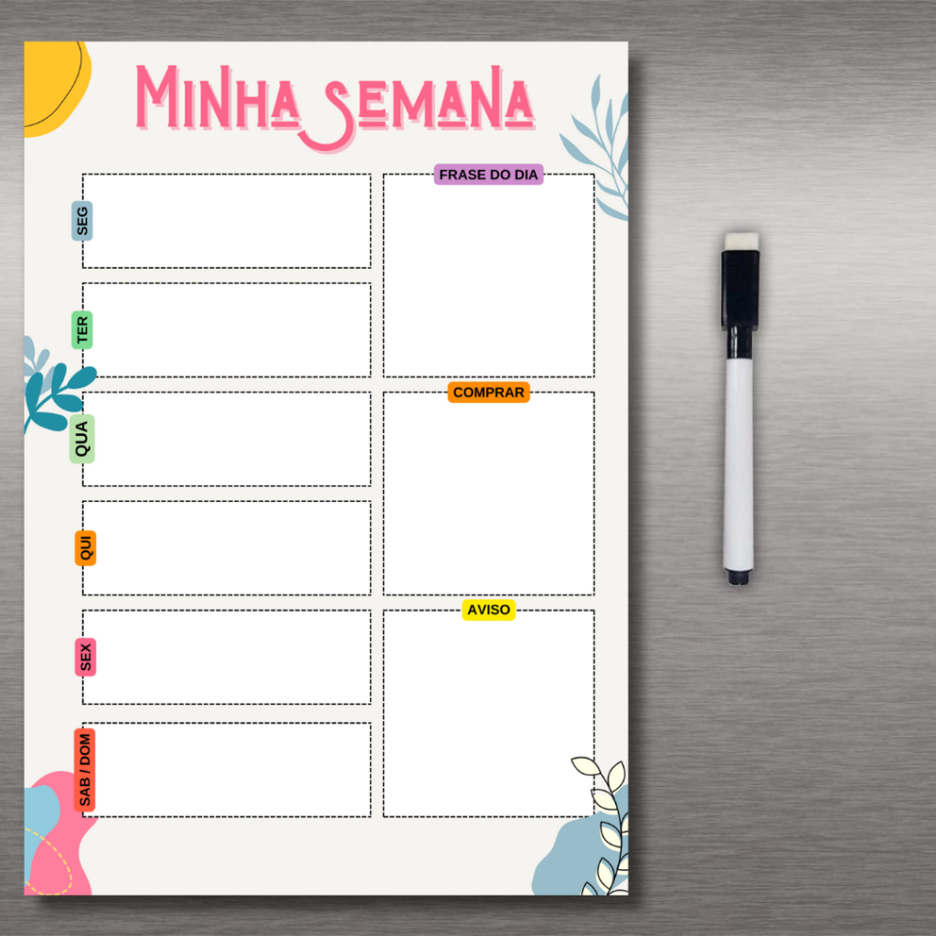 Planner Semanal Magnético de Geladeira Floral | Quadro de Avisos com ...