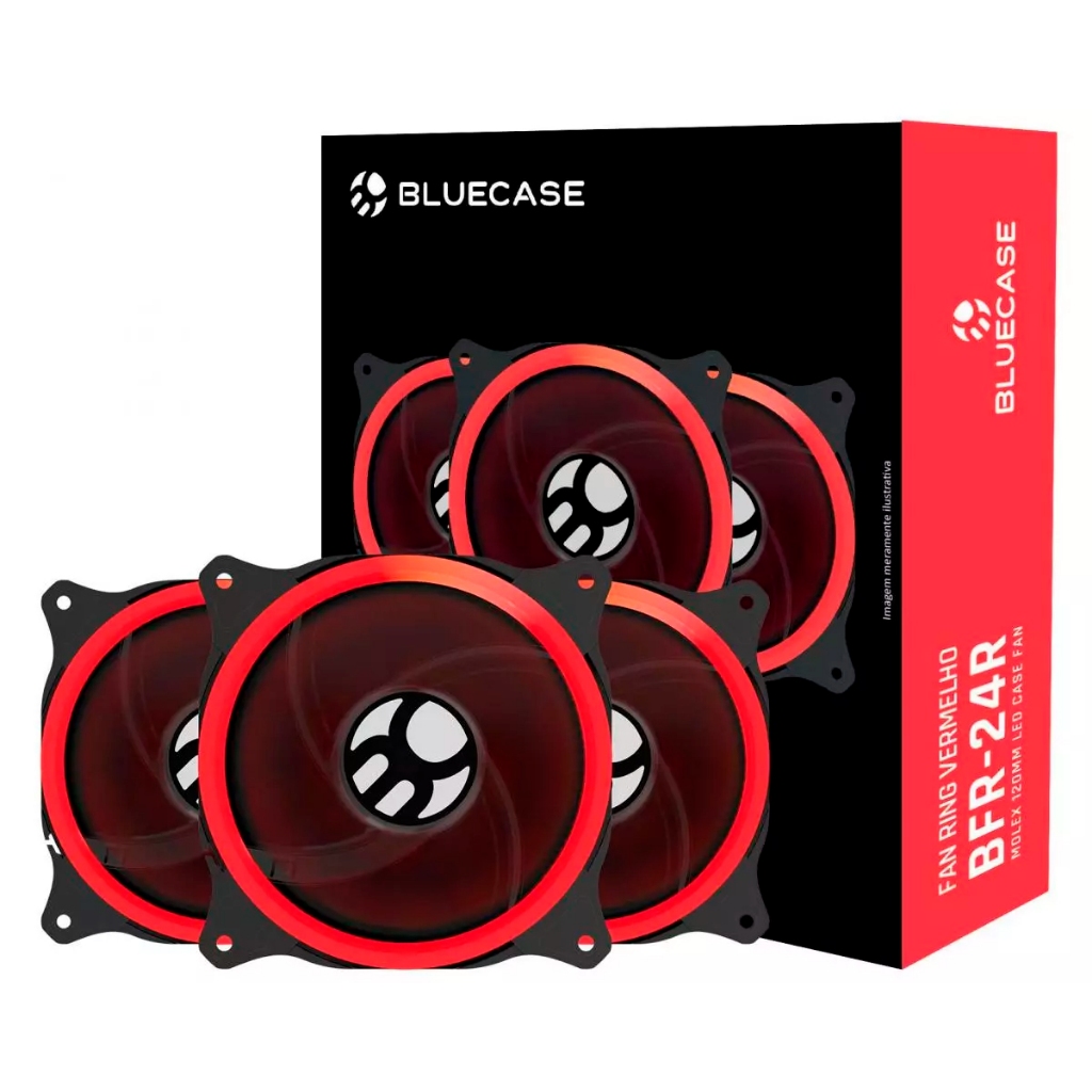 Kit 3 Cooler Fan Ring Led Vermelho12cm 120mm Gabinete Gamer Pc Bluecase ...