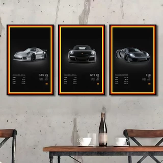 Kit 3 Quadros Porsche GT3 RS Sala Quarto Escritório Estilo Esportivo Moderno