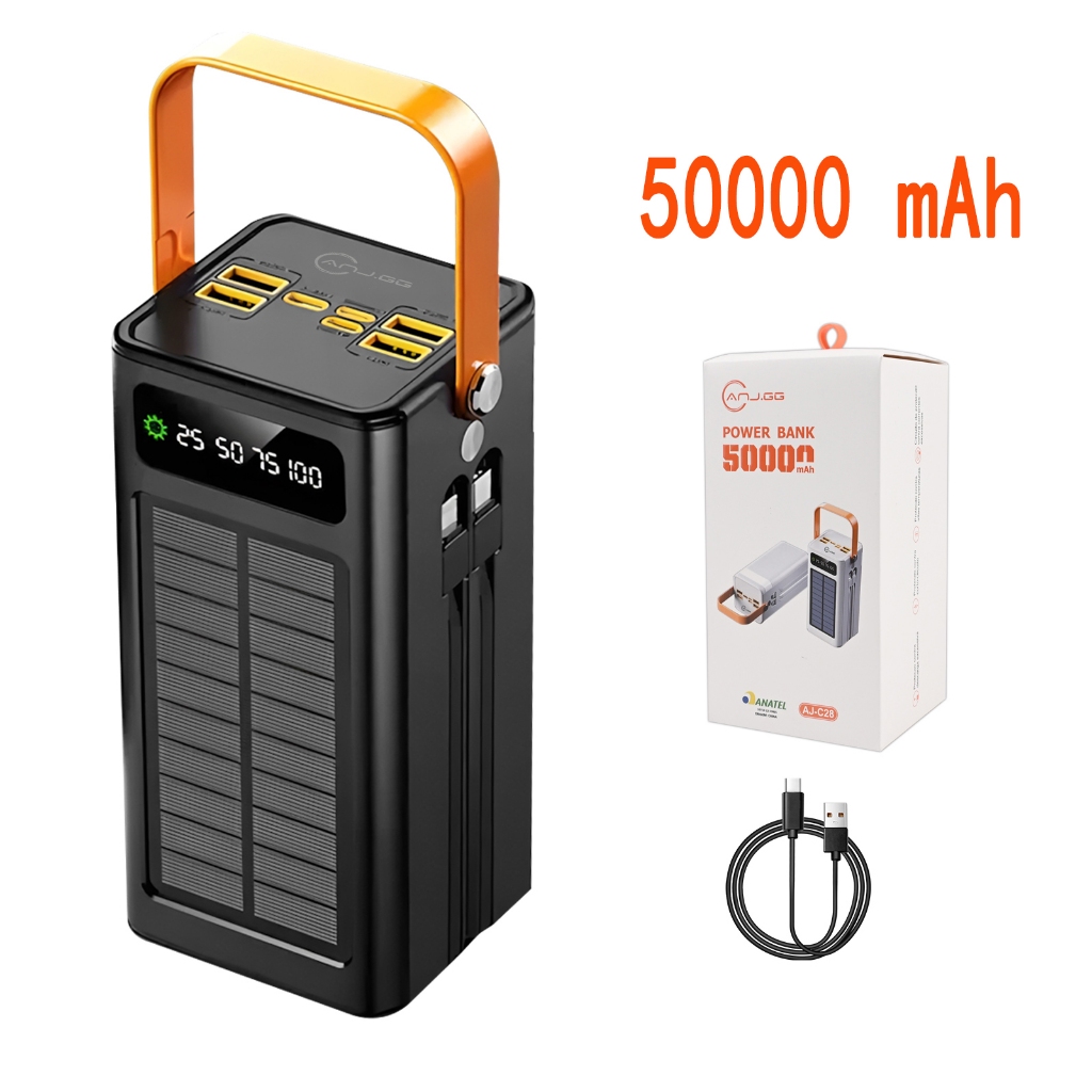 Carregador Portátil Power Bank Solar 50.000mah Grande capacidade Com cabos 5 Em1 LED lanterna