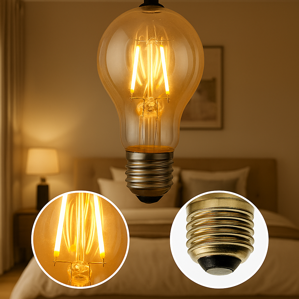Lâmpada Retrô LED G80 E27 Filamento Vintage Âmbar 3000K-3500K Bivolt – Luz Quente