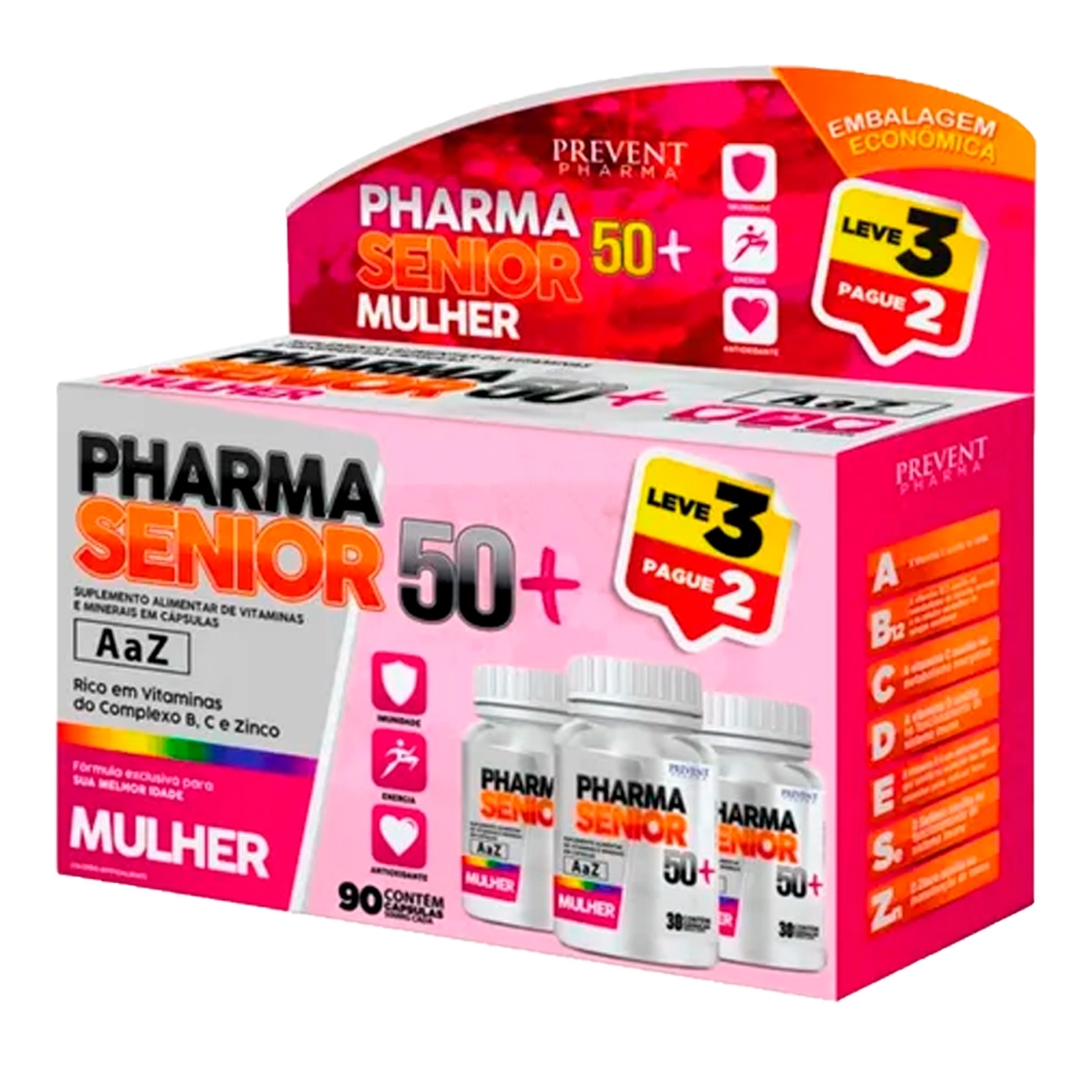 Suplemento Pharma Senior Mulher 50+ Multivitaminico 90 Capsulas Leve 3 ...