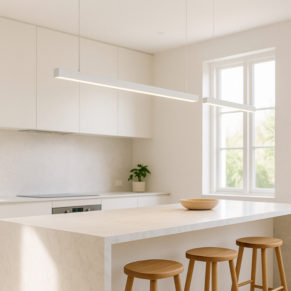 Luminaria Pendente Teto Branca Retangular Luz Led 3000k 24W Cozinha Escritorio Sala Minimalista