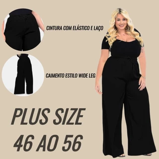 Calça Basica Wide Leg Alfaiataria Feminina Plus Size Cintura Alta