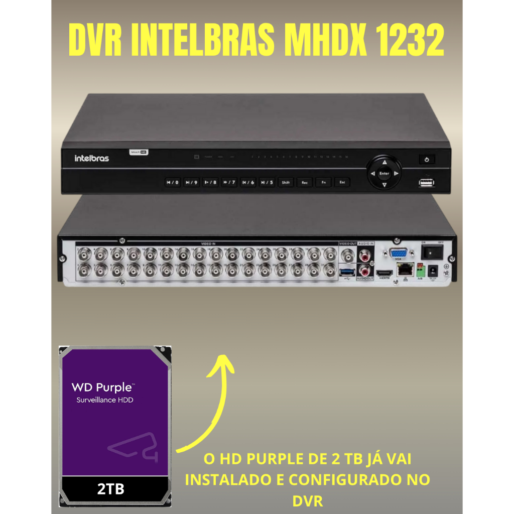 Kit Intelbras 24 Cameras 1120b Dvr 32 Canais Mhdx 1232 C/2tb