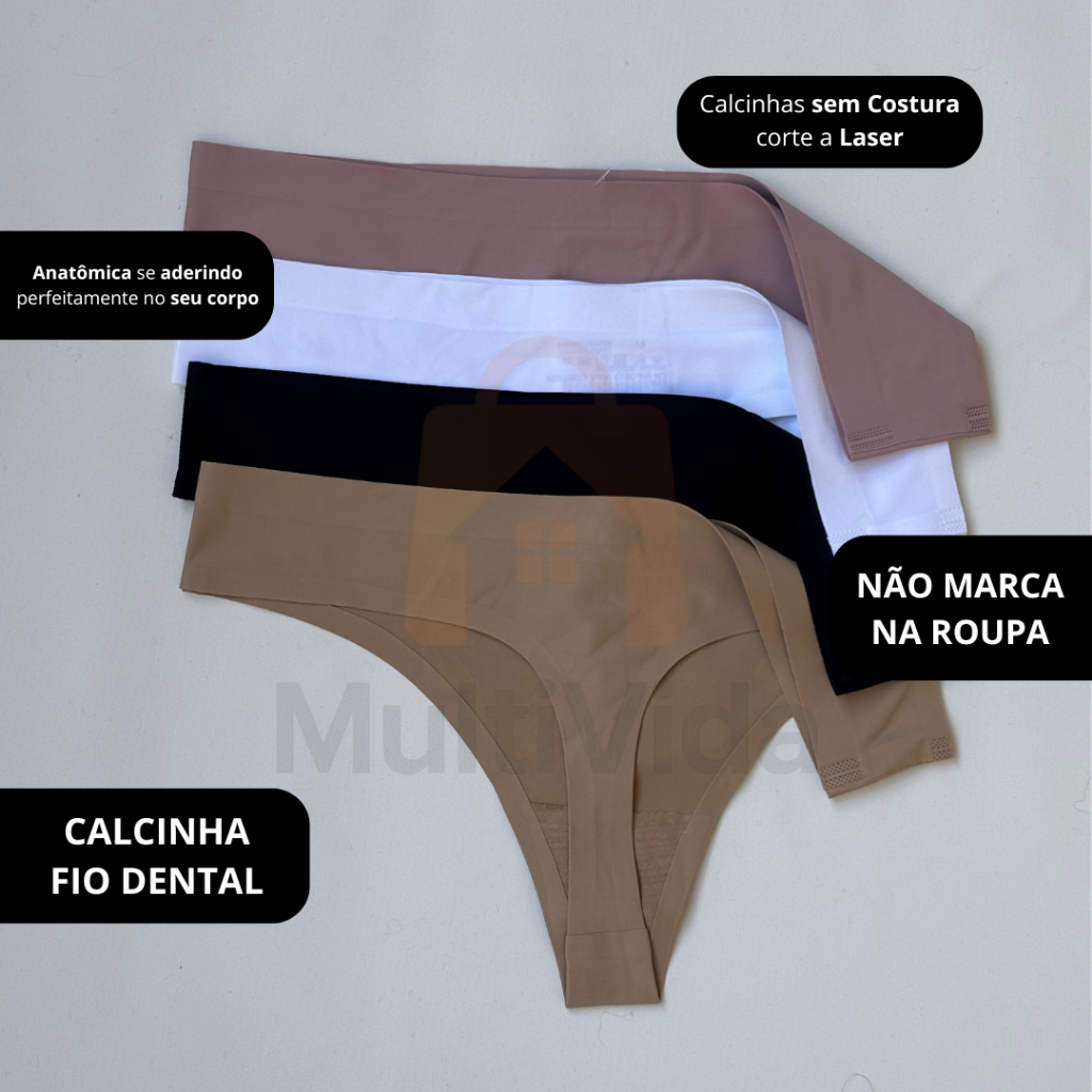 Kit 12 Calcinhas Fio Dental Sem Costura Corte a Laser | Shopee Brasil