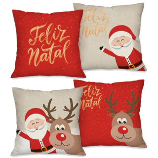 Kit 4 Capas de Almofada NATAL TAMANHO 45X45cm ESTAMPA FRENTE E VERSO Natalina PRONTA ENTREGA 02
