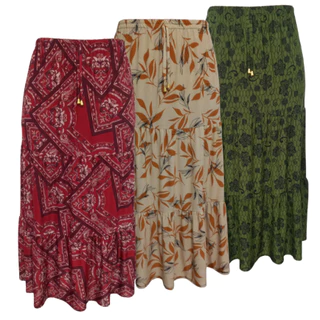 Kit 3 Saias Feminina Longa Babados Camadas Evangélica Senhoras Para Seu Dia a Dia