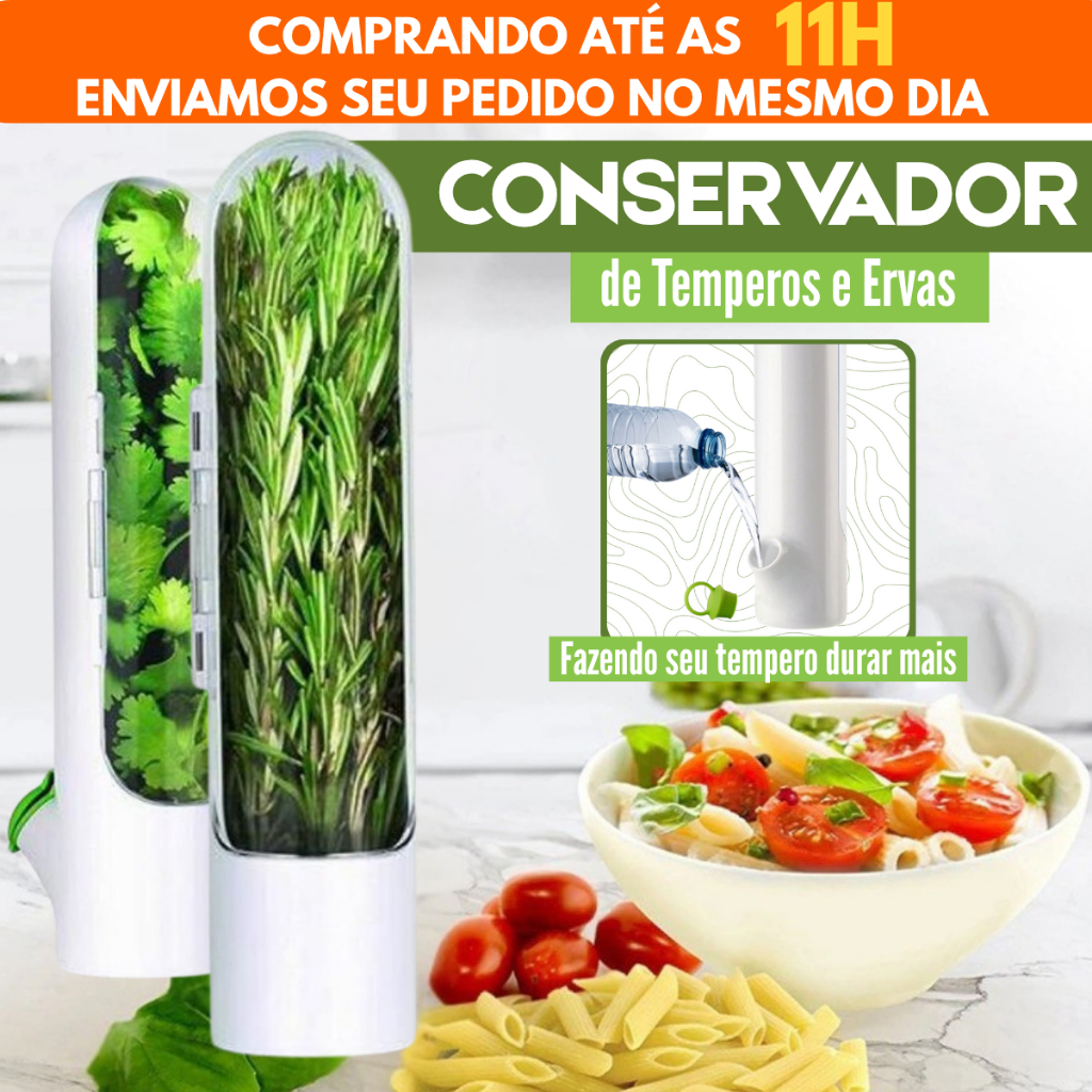 Pote Conservador Ervas Temperos Frescos Plástico 10cm x 6,5 Preserva Sabor Qualidade Ingredientes