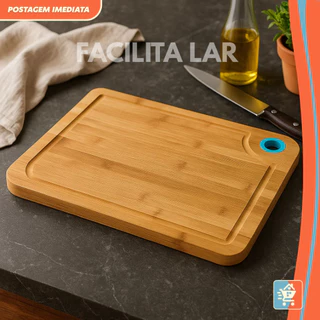 Tábua de Corte em Bambu Com Alça de Silicone 37x27cm