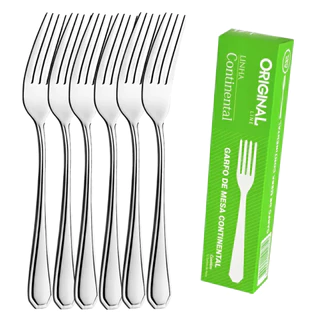 Kit 6 Garfo de Mesa Inox Continental Original Line Talheres Louça Faqueiro Jantar Mesa Posta