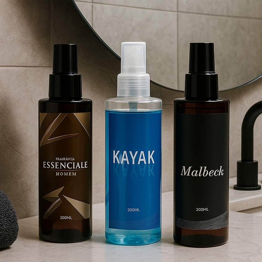Kit Homem Magnata - Body Spray Malbeck, Essencialle e Kayak 200ml Cada