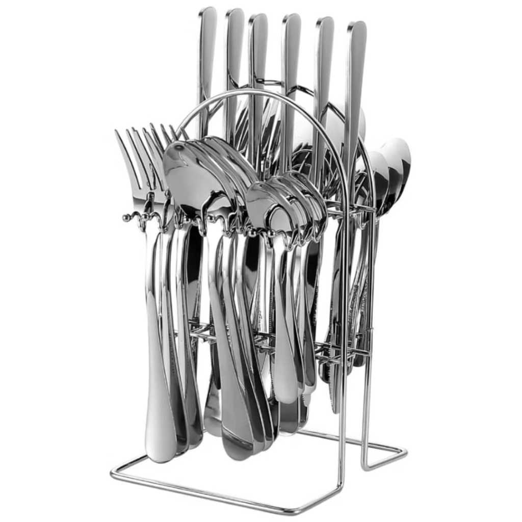 Talheres de Aço Inox 24 Peças Prata Garfo e Colher e Faca Faqueiro Jogo ...