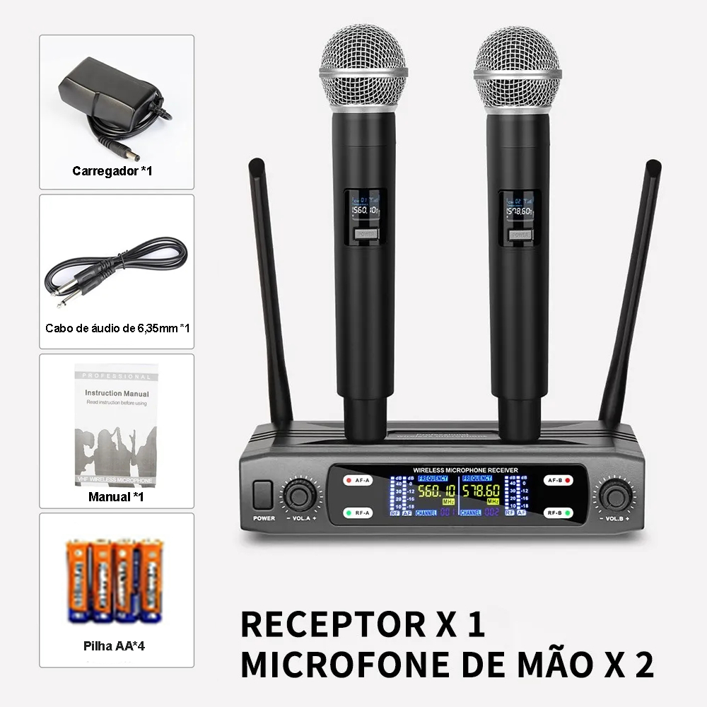 UHF WIRELESS MICROPHONE ワイヤレスマイクセット Microfones Sem Fio Duplo Serie Dinâmico Profissional Uhf MIC-2814