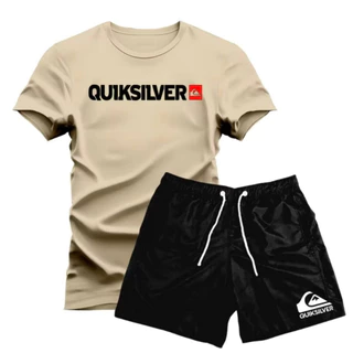 Camisa Masculina Algodão e Short Masculino Tactel Camiseta Básica Bermuda Mauricinho