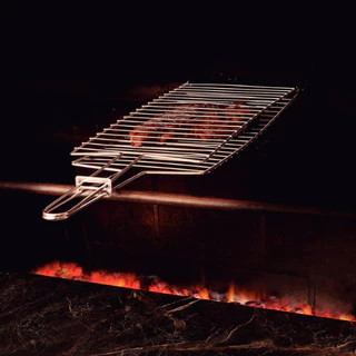 Grelha Dupla Abaulada 70x20 Aço Cromado para Churrasco Peixe Frango Linguiça Pão de Alho Milho