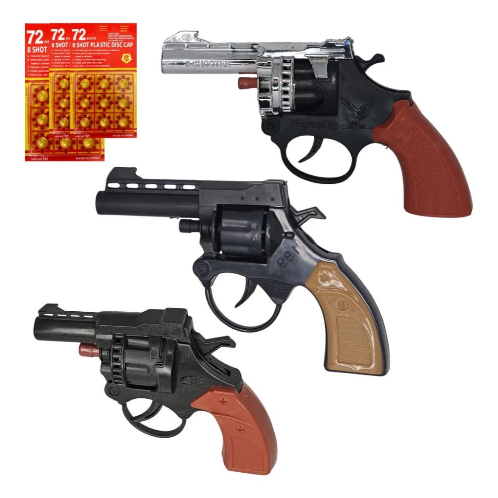 Kit 3 Revólveres de Brinquedo e Cartela de Espoleta | Shopee Brasil
