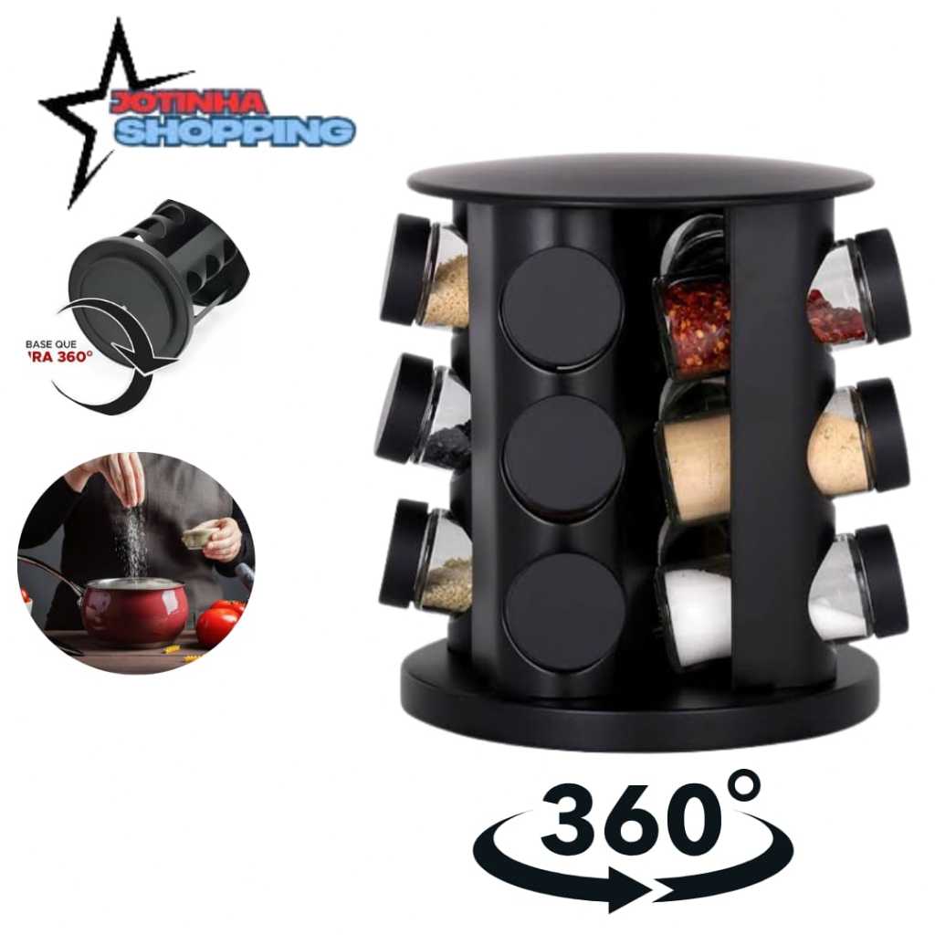Porta Condimentos Giratório Tempero com potes de Vidro 90G