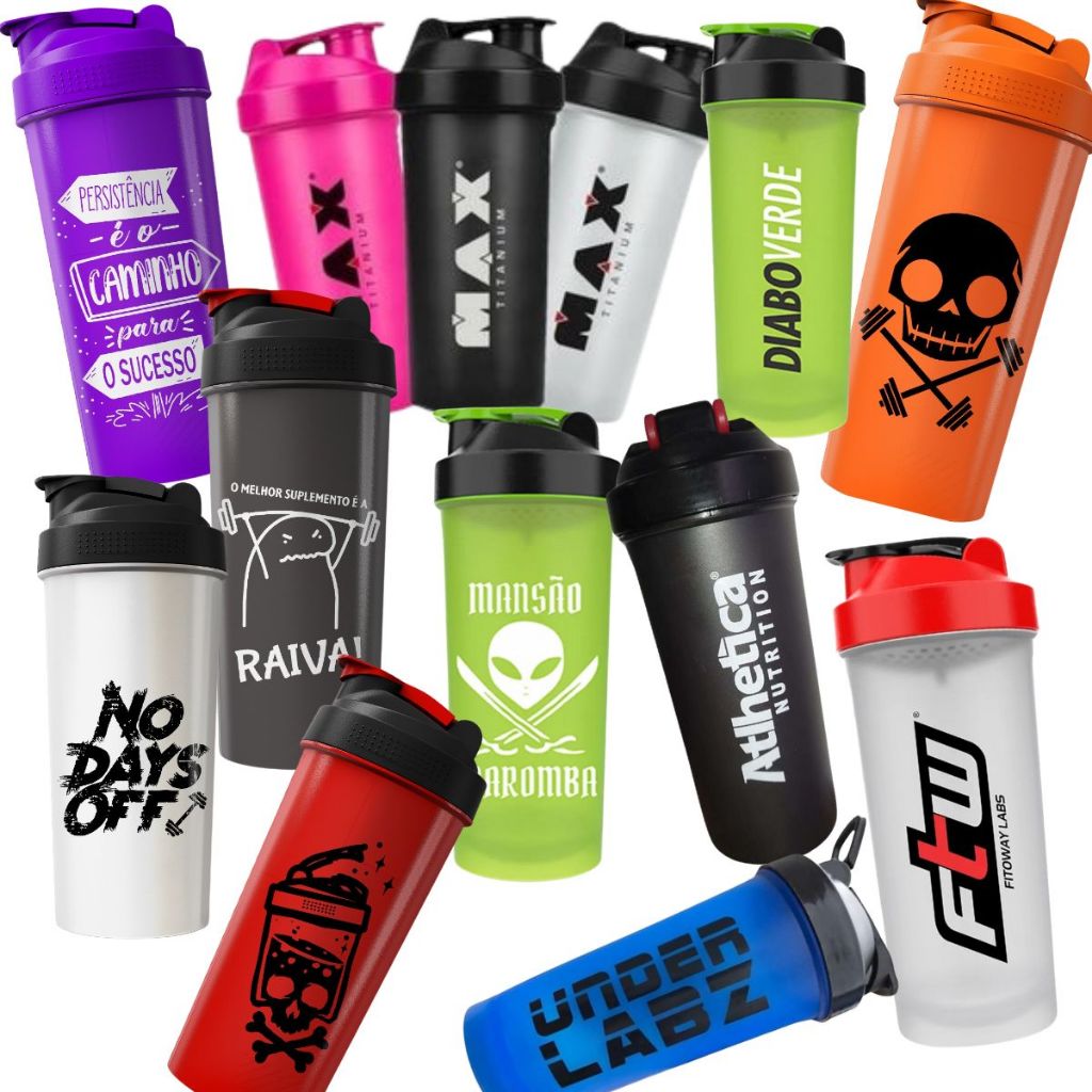 Coqueteleira Garrafinha Shaker Academia Água Suplemento Personalizadas Grandes Marcas