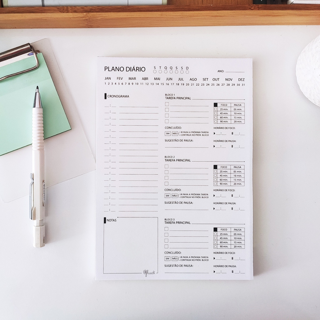 Bloco Planner/Plano Diário A5 Gluuck, 50fls, 90g/m² Inspirado no Método ...