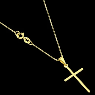 Corrente Veneziana + Pingente Cruz Palito folheados a ouro 18k Prata925 Cordão Masculino e Crucifixo