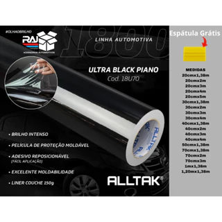 Adesivo vinílico, Black Piano Ultra, Envelopamento Automotivo,Preto Brilhante , Alltak, Espátula grátis
