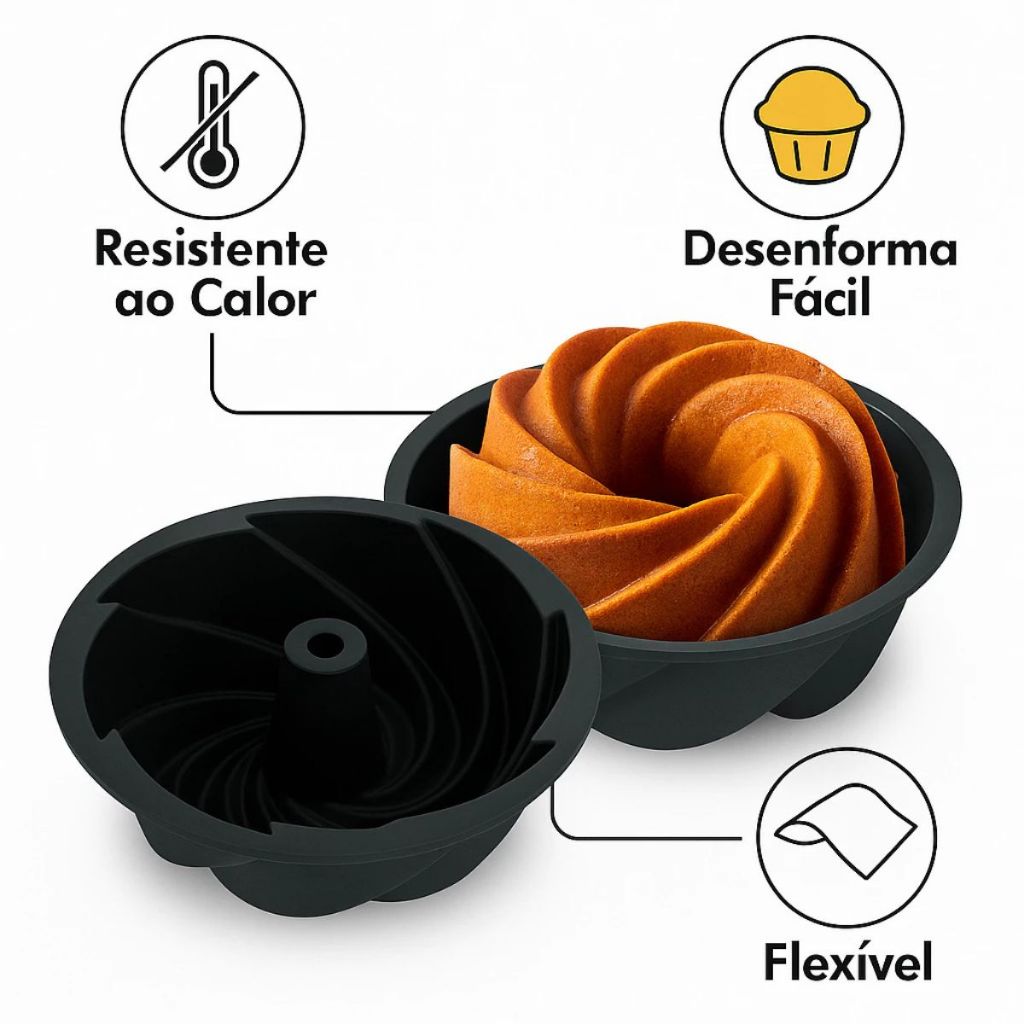 Forma De Silicone 16cm Bolo Pudim Torta Redonda Grande Forno