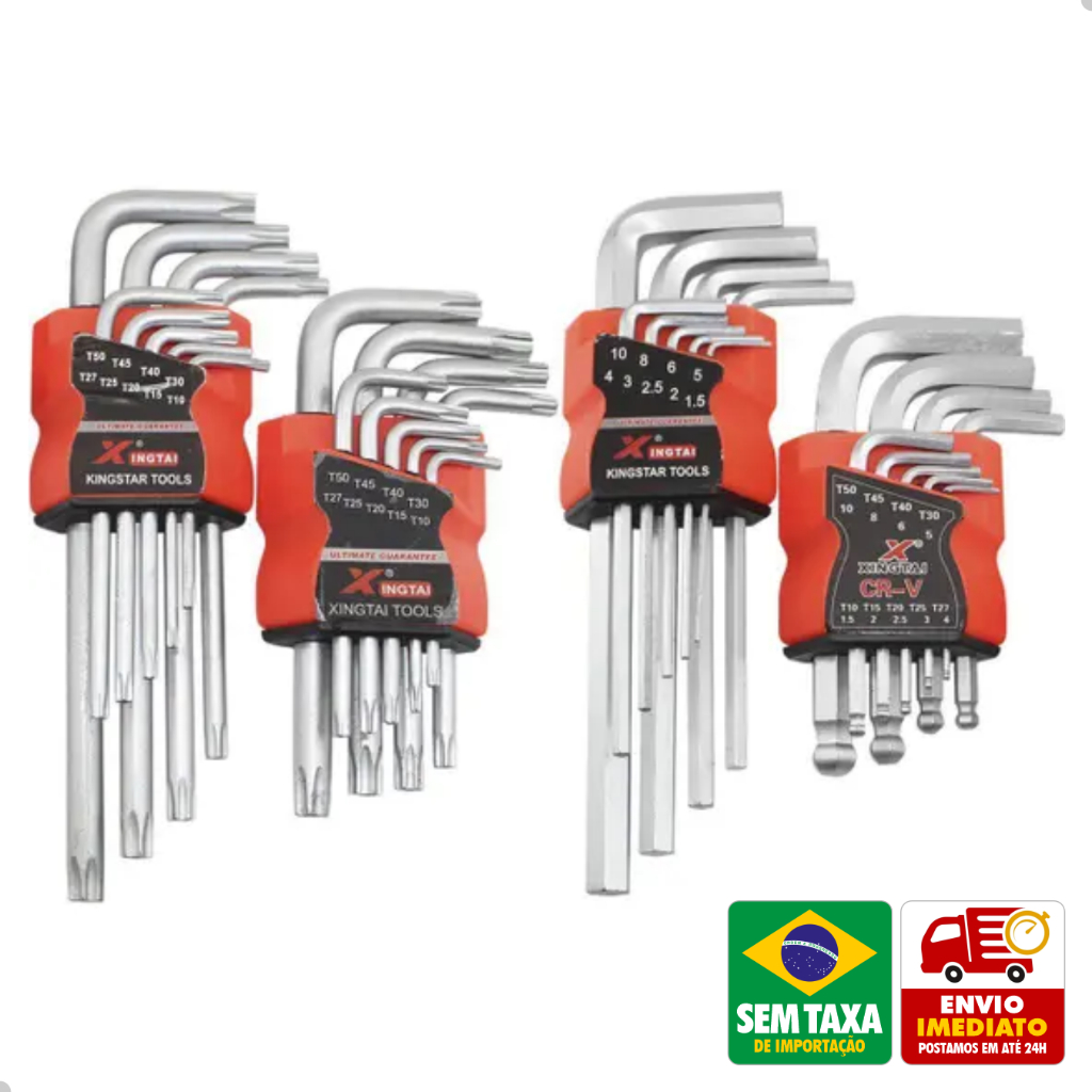 Jogo Chaves Allen Torx 36 Peças Tipo L Curta Média T10 a T50 Aço GP ...