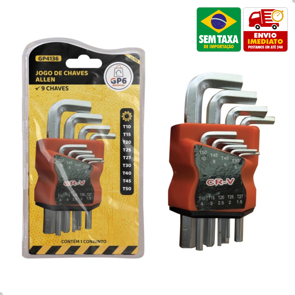 Jogo Chaves Allen Torx 36 Peças Tipo L Curta Média T10 a T50 Aço GP ...