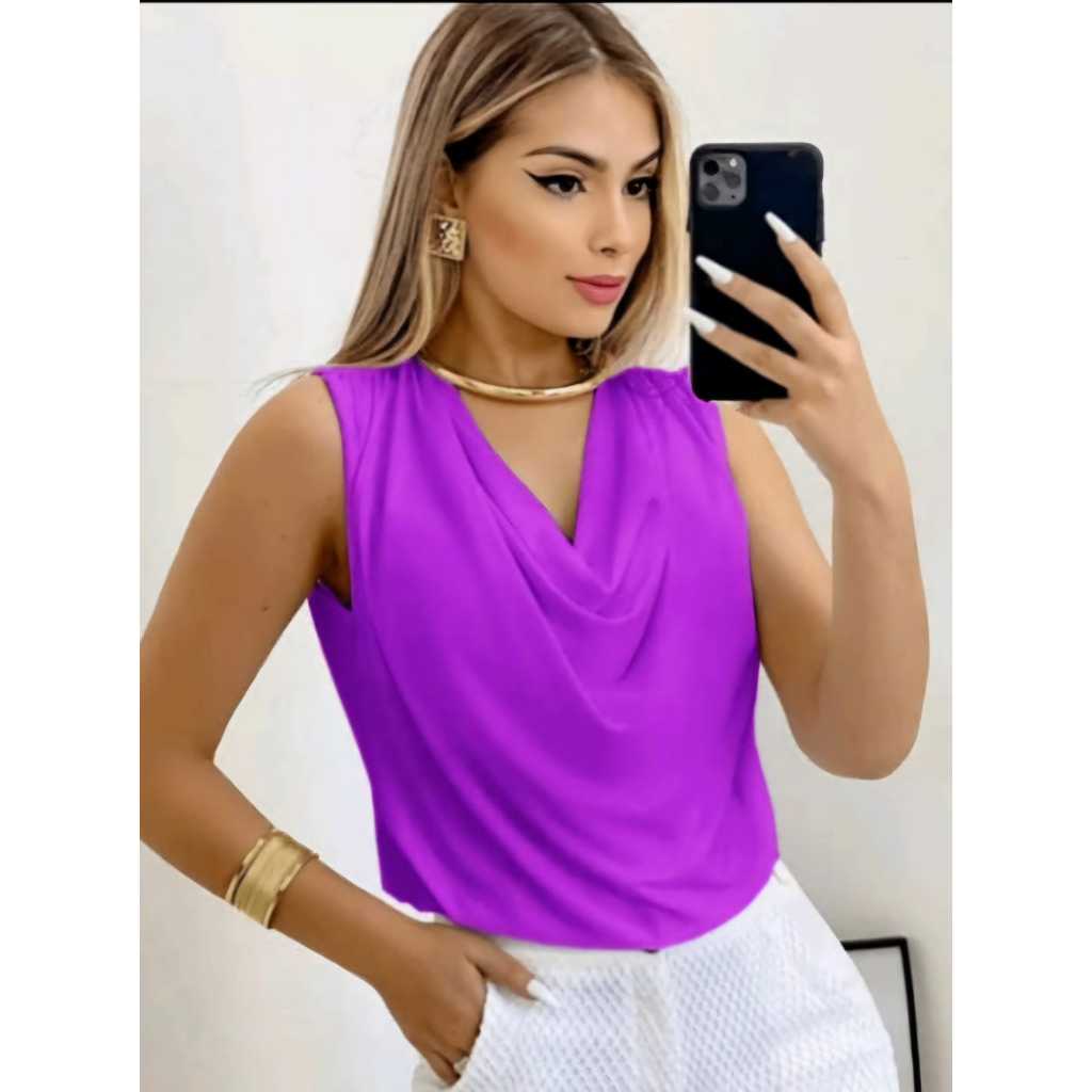 Blusa Regata Gola Boba Manga Elegante Soltinha Moda | Shopee Brasil