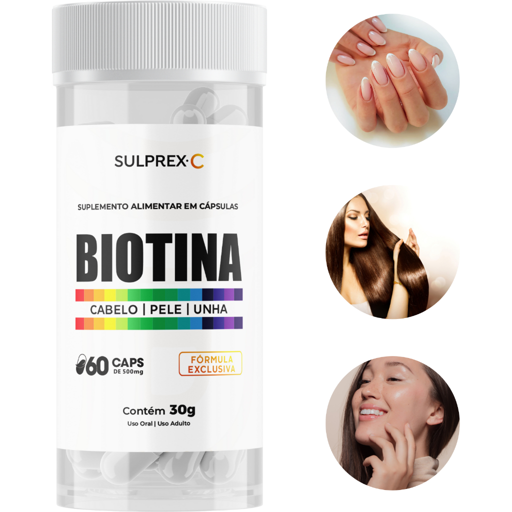 Biotina Original 100% Pura Para Cabelo Unhas E Pele 60 Cápsulas ...