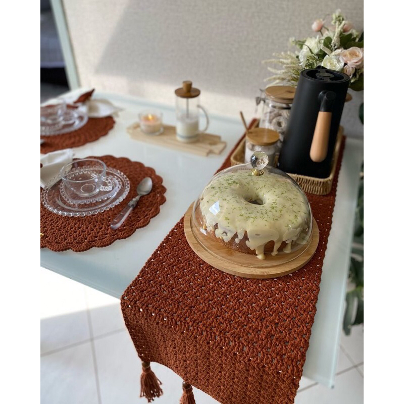 Conjunto de Crochê com 4 Sousplats + Caminho de Mesa Rústico Artesanal ...