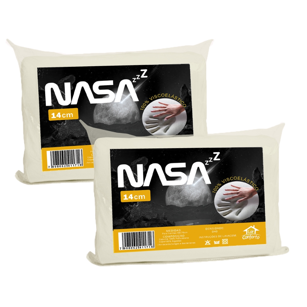 Kit 2 Travesseiro Nasa Z 14cm Altura Capa Com Zíper Antifungos