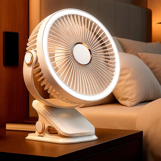 Mini Ventilador Portátil Com Clips 720° De Mesa Com Luz Led Carregamento USB