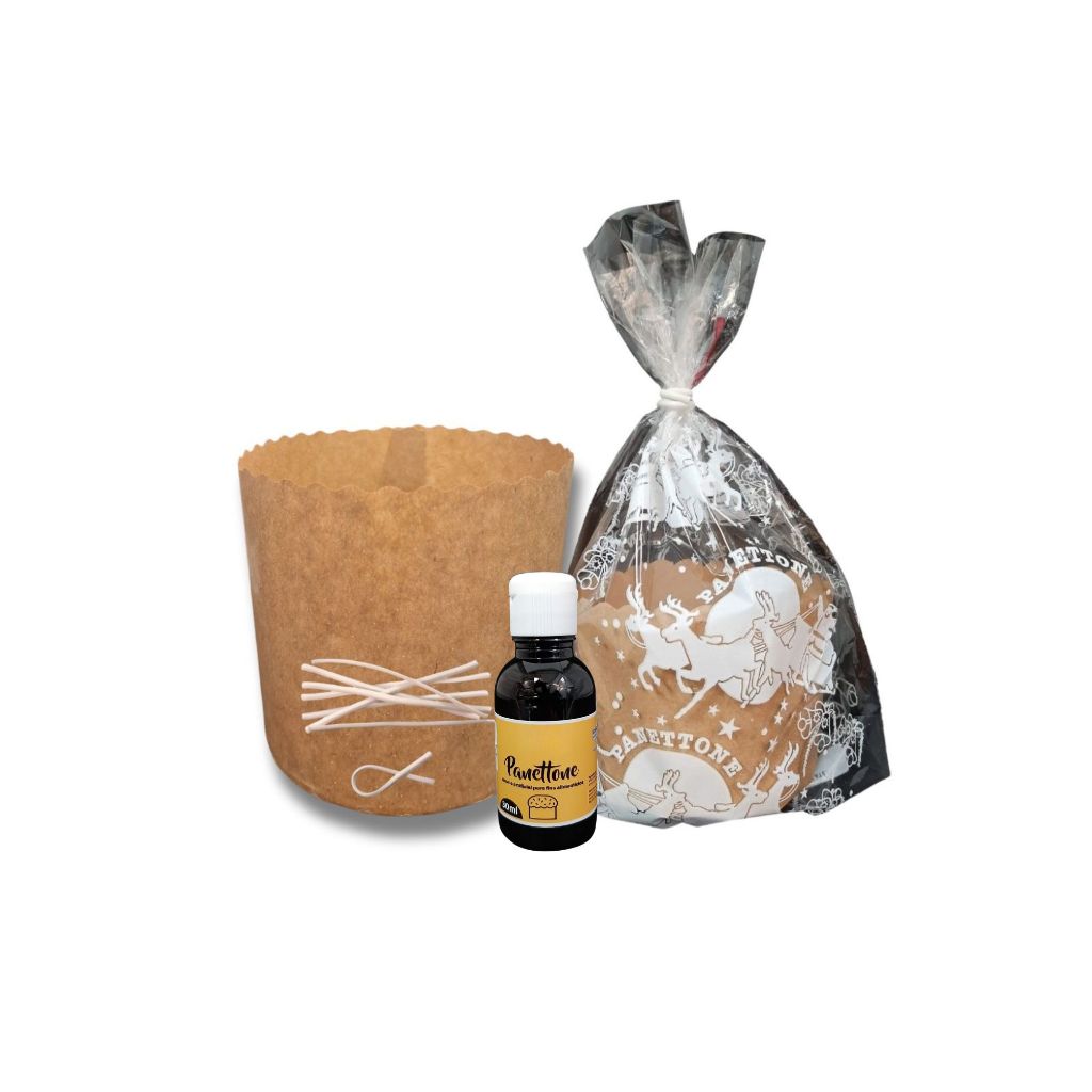 Kit 10 Forma Papel Panetone 250g Saco Fecho Essência