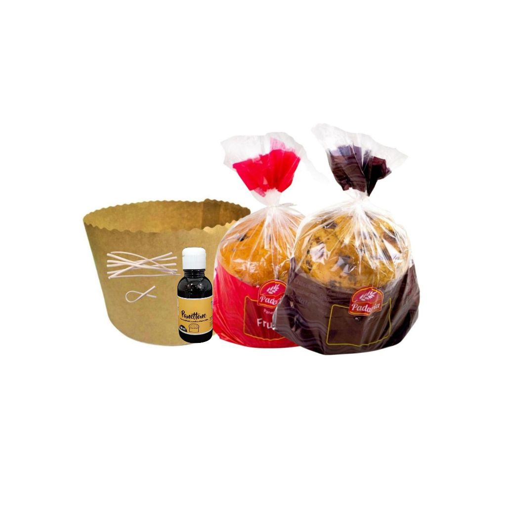 Kit 10 Forma Papel Panetone 500g Saco Chocolate e Frutas Fec